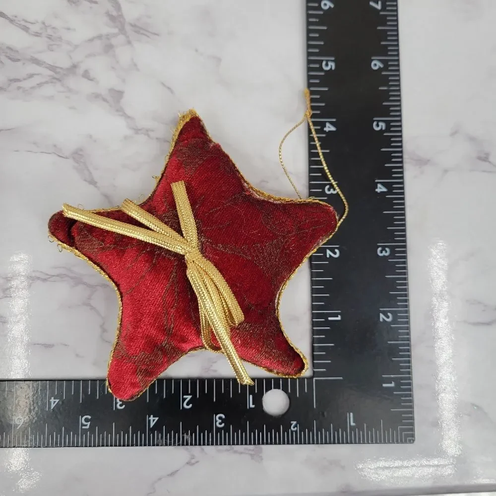 Vintage Red & Gold Velvet Christmas Ornaments Soft Non Breakable 90's
